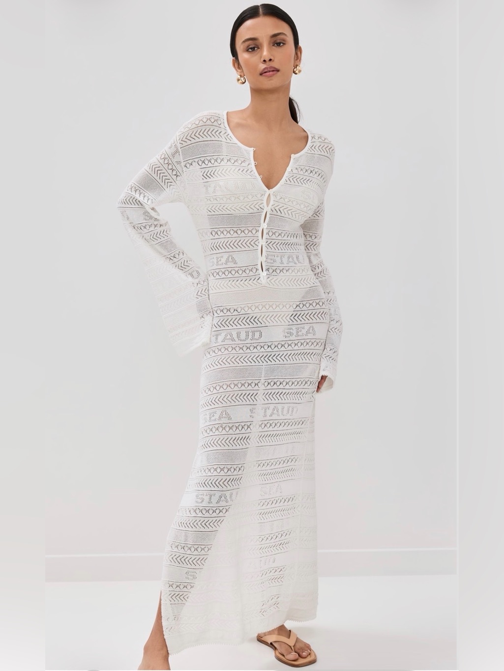 Staud White Crochet Maxi Cover-Up With Side Slit Size Xs/S